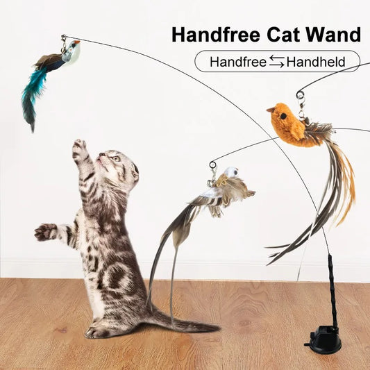 Handsfree Bird/Feather Cat Wand with Bell